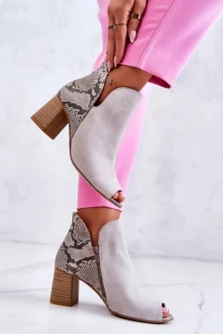 Maciejka Botki Wiosenne|Botki Maciejka*Skórzane Botki Na Słupku 05507-37 Jasnobeżowe