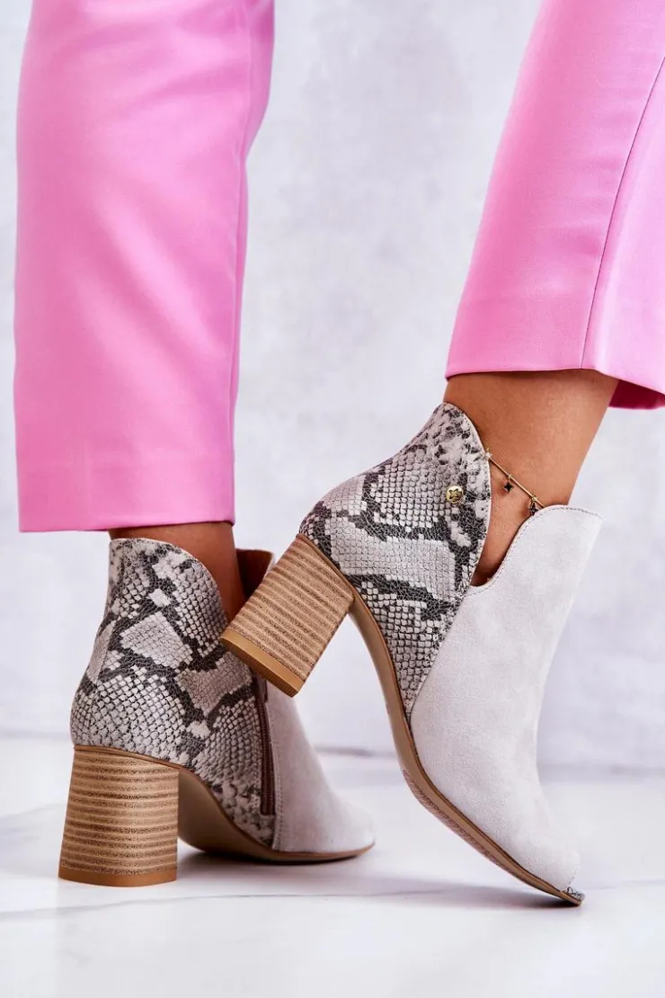 Maciejka Botki Wiosenne|Botki Maciejka*Skórzane Botki Na Słupku 05507-37 Jasnobeżowe