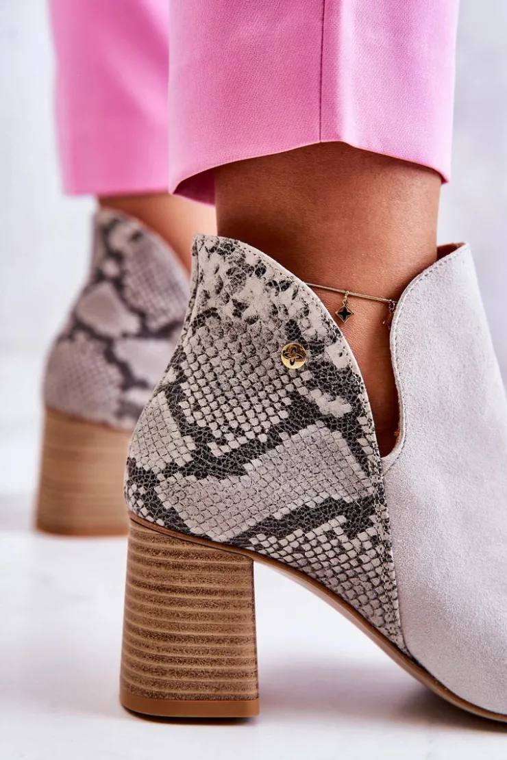 Maciejka Botki Wiosenne|Botki Maciejka*Skórzane Botki Na Słupku 05507-37 Jasnobeżowe