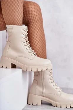 Damskie Buty damskie Vinceza Skórzane Botki Na Suwak Beżowe Tonje