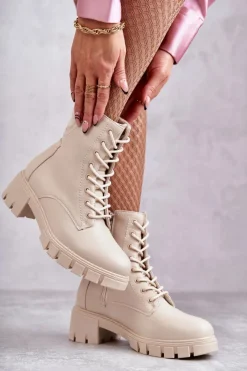 Damskie Buty damskie Vinceza Skórzane Botki Na Suwak Beżowe Tonje