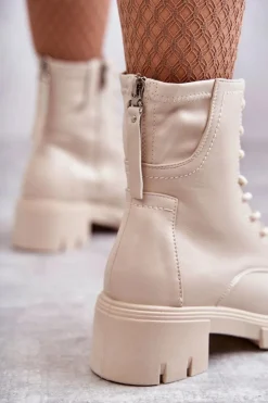 Damskie Buty damskie Vinceza Skórzane Botki Na Suwak Beżowe Tonje