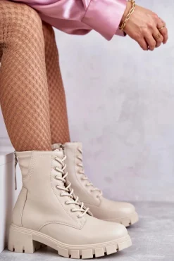 Damskie Buty damskie Vinceza Skórzane Botki Na Suwak Beżowe Tonje