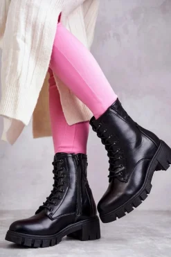 New Buty damskie Vinceza Skórzane Botki Na Suwak Czarne Tonje