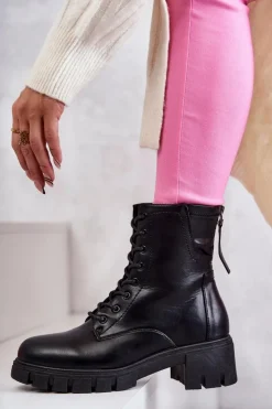 New Buty damskie Vinceza Skórzane Botki Na Suwak Czarne Tonje