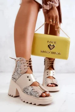 New Maciejka Skórzane Botki Na Suwak 05321-04 Beżowe Beżowy