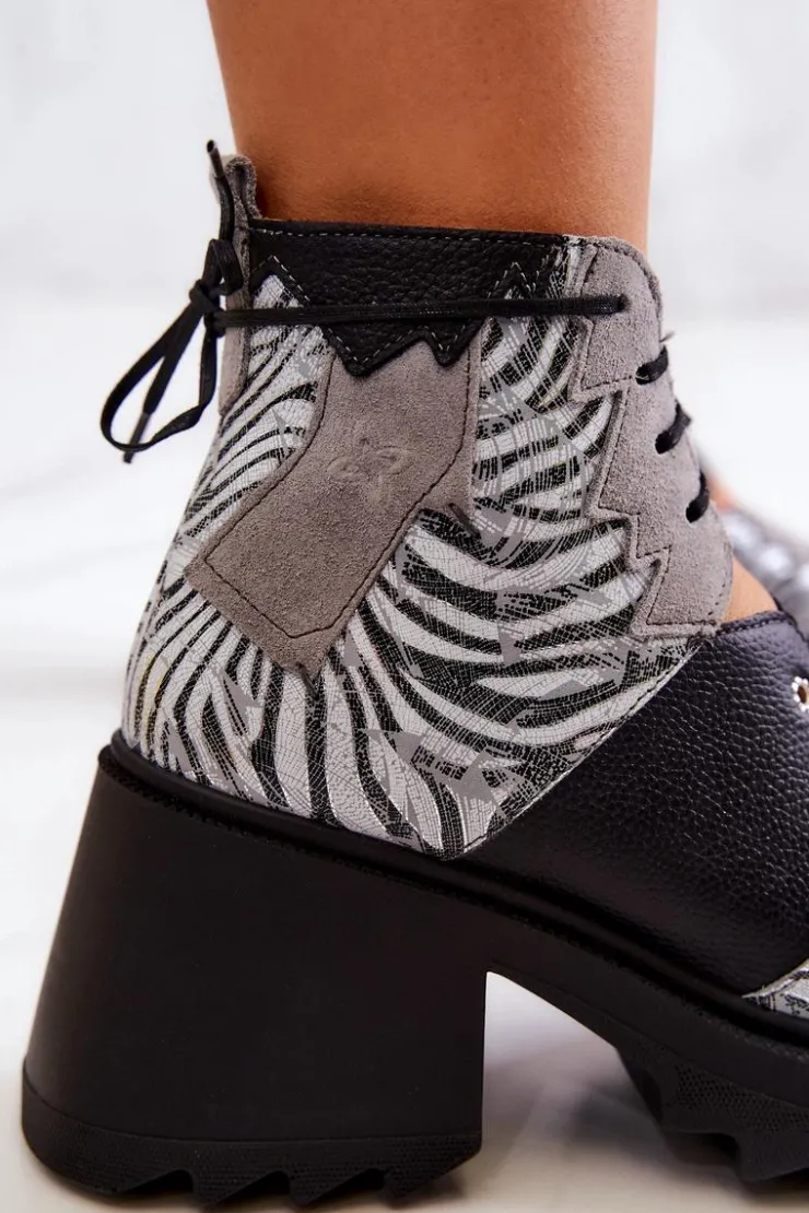 Best Maciejka Skórzane Botki Na Suwak 05321-03 Szaro-Czarne