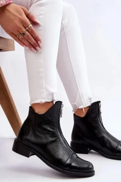 Outlet Zazoo Skórzane Botki Na Suwak Nicole 2785/037 Czarne Czarny