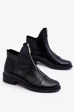 Outlet Zazoo Skórzane Botki Na Suwak Nicole 2785/037 Czarne Czarny