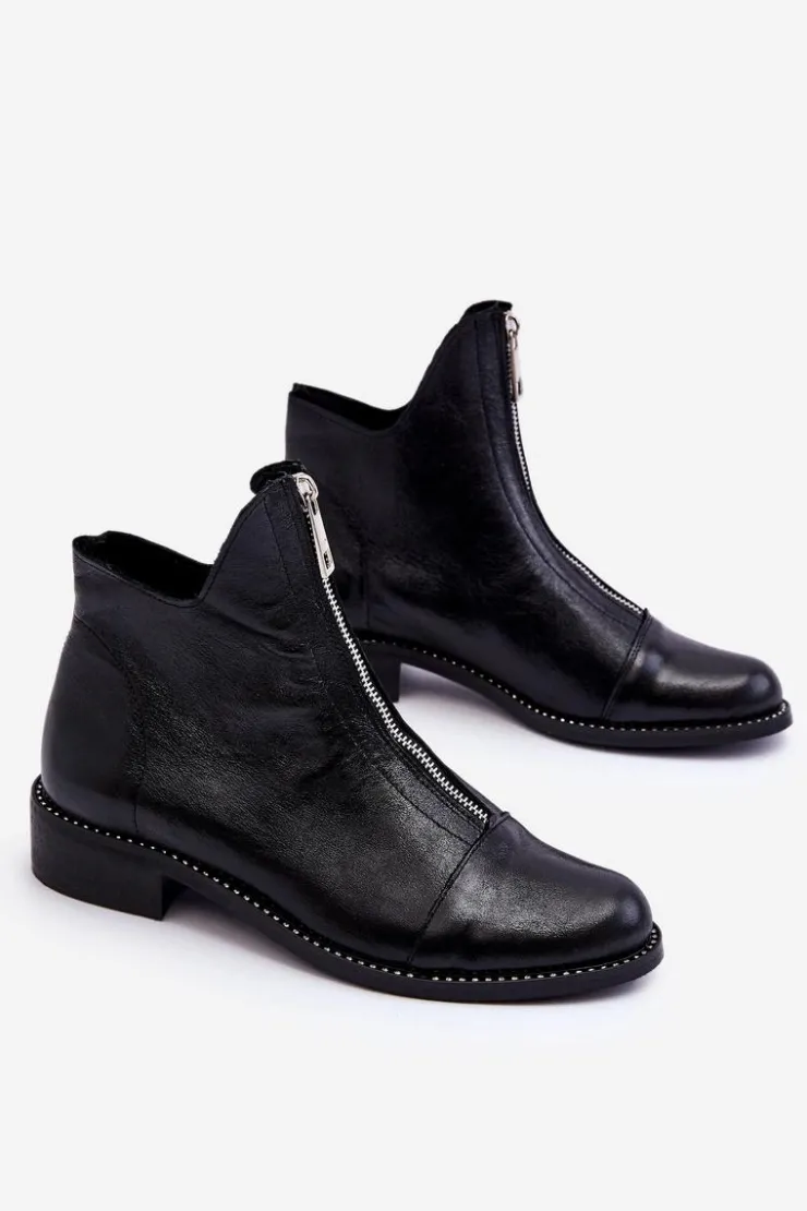 Outlet Zazoo Skórzane Botki Na Suwak Nicole 2785/037 Czarne Czarny