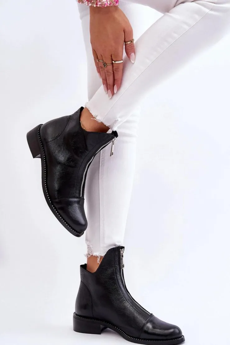 Outlet Zazoo Skórzane Botki Na Suwak Nicole 2785/037 Czarne Czarny