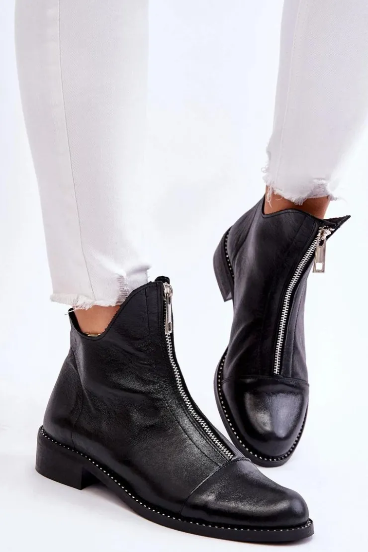 Outlet Zazoo Skórzane Botki Na Suwak Nicole 2785/037 Czarne Czarny