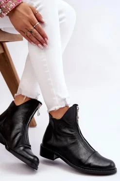 Outlet Zazoo Skórzane Botki Na Suwak Nicole 2785/037 Czarne Czarny