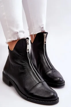 Outlet Zazoo Skórzane Botki Na Suwak Nicole 2785/037 Czarne Czarny