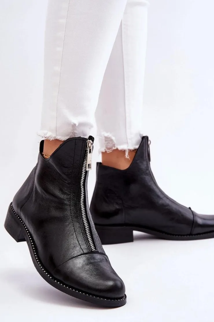 Outlet Zazoo Skórzane Botki Na Suwak Nicole 2785/037 Czarne Czarny