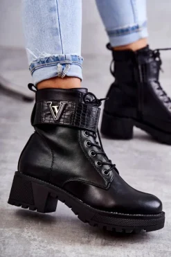 Sale Boto Skórzane Botki Na Suwak Z Ociepleniem Czarne Ramsey