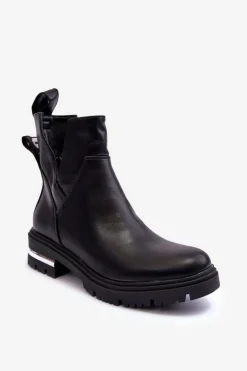 Boto Czarne Botki|Botki Płaskie*Skórzane Botki Na Suwak Z Wycięciami Czarne Flicha