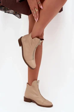 New Zazoo Skórzane Botki Na Suwak 2785/079 Beżowe Beżowy