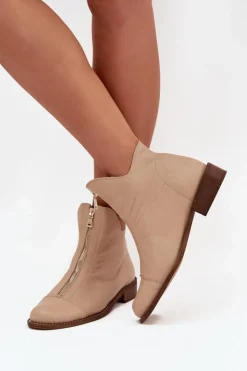 New Zazoo Skórzane Botki Na Suwak 2785/079 Beżowe Beżowy