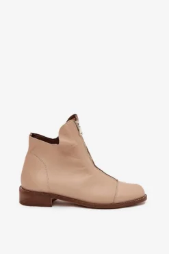 New Zazoo Skórzane Botki Na Suwak 2785/079 Beżowe Beżowy