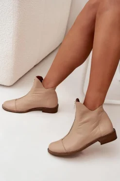 New Zazoo Skórzane Botki Na Suwak 2785/079 Beżowe Beżowy