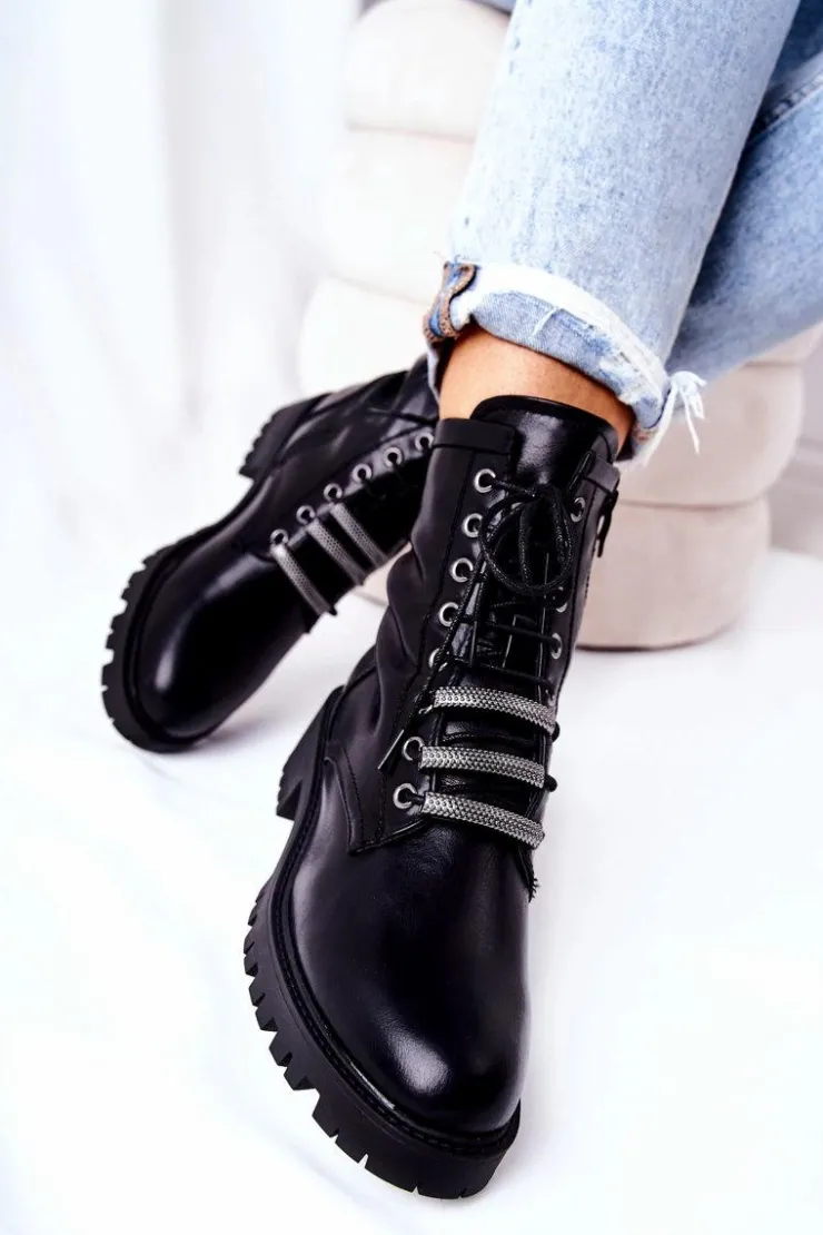 Online Evento Skórzane Botki Ocieplane Czarne Lilinth