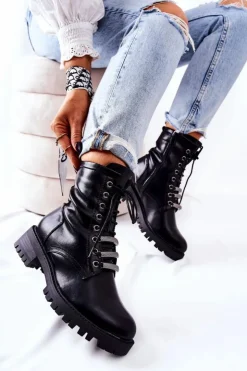 Online Evento Skórzane Botki Ocieplane Czarne Lilinth