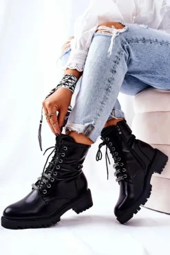 Online Evento Skórzane Botki Ocieplane Czarne Lilinth