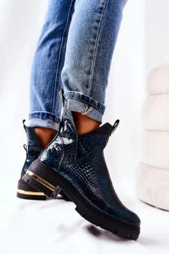 Best Boto Skórzane Botki Ocieplane Krokodyl Zielone Tanya