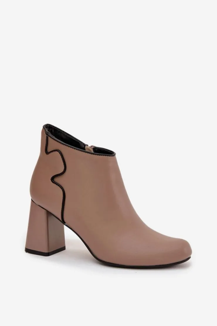 Boto Botki Ocieplane|Botki Na Obcasie*Skórzane Botki Ocieplane Na Słupku Beżowe Ivessara Beżowy