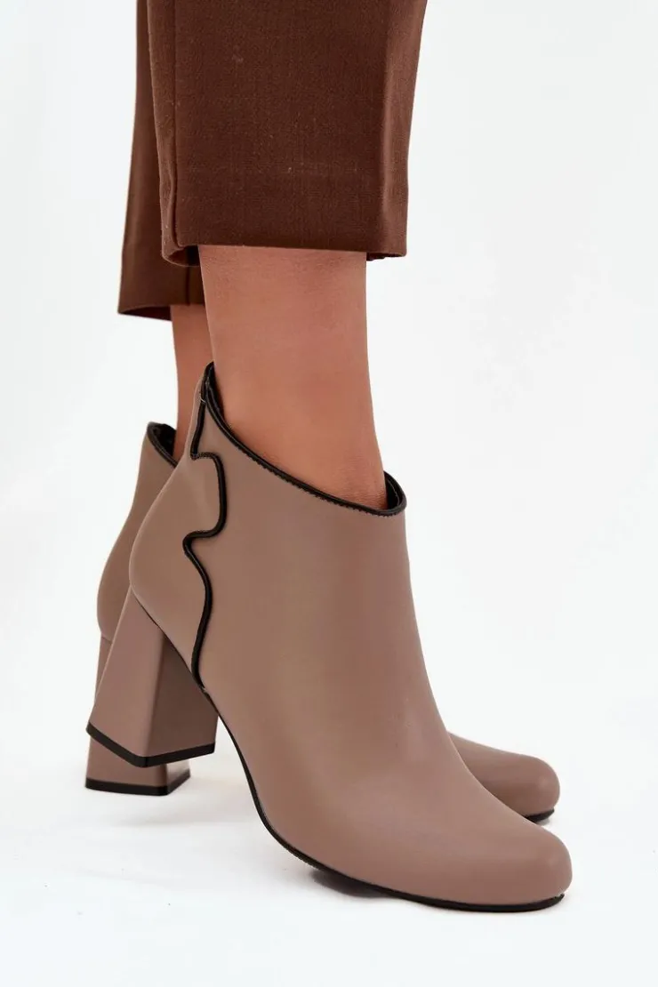 Boto Botki Ocieplane|Botki Na Obcasie*Skórzane Botki Ocieplane Na Słupku Beżowe Ivessara Beżowy