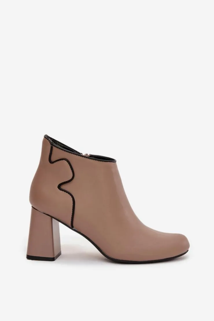 Boto Botki Ocieplane|Botki Na Obcasie*Skórzane Botki Ocieplane Na Słupku Beżowe Ivessara Beżowy