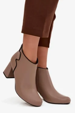 Boto Botki Ocieplane|Botki Na Obcasie*Skórzane Botki Ocieplane Na Słupku Beżowe Ivessara Beżowy