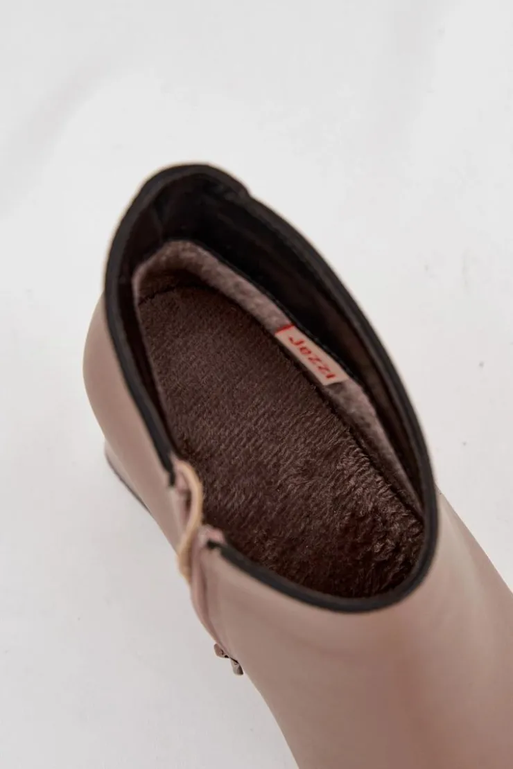 Boto Botki Ocieplane|Botki Na Obcasie*Skórzane Botki Ocieplane Na Słupku Beżowe Ivessara Beżowy