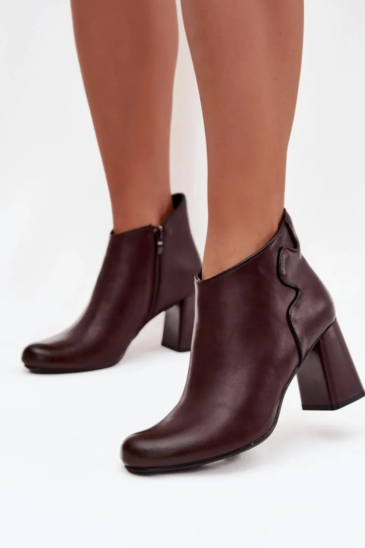 Boto Botki Ocieplane|Botki Na Obcasie*Skórzane Botki Ocieplane Na Słupku Bordowe Ivessara Czerwony