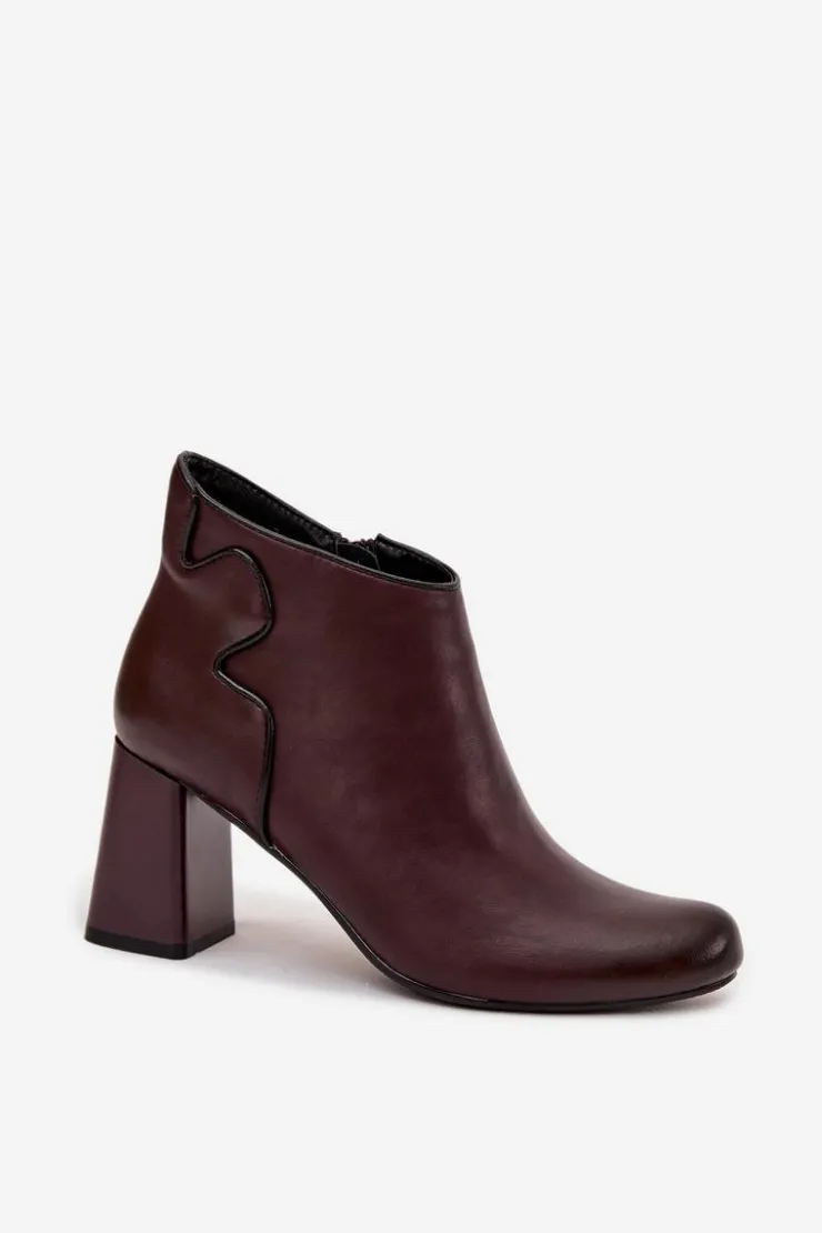 Boto Botki Ocieplane|Botki Na Obcasie*Skórzane Botki Ocieplane Na Słupku Bordowe Ivessara Czerwony