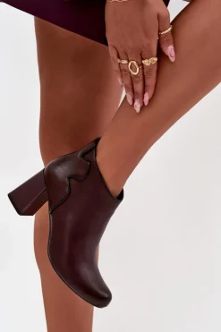 Boto Botki Ocieplane|Botki Na Obcasie*Skórzane Botki Ocieplane Na Słupku Bordowe Ivessara Czerwony