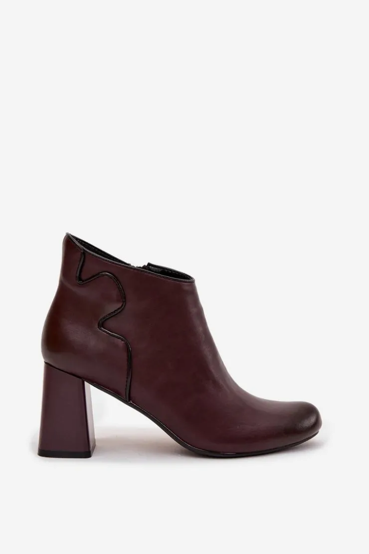 Boto Botki Ocieplane|Botki Na Obcasie*Skórzane Botki Ocieplane Na Słupku Bordowe Ivessara Czerwony