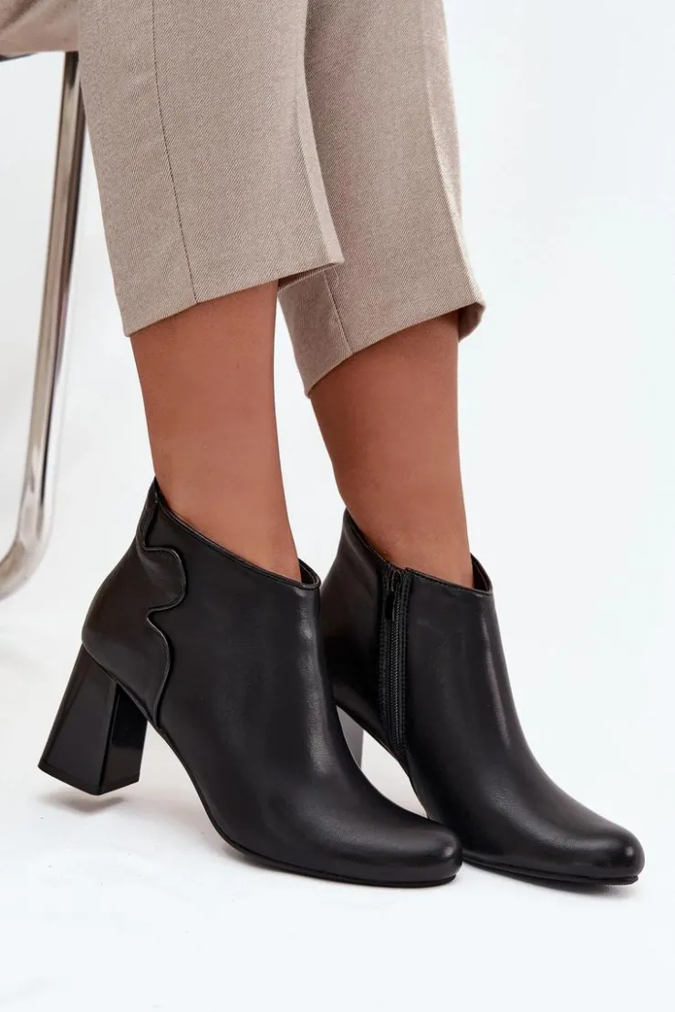 Damskie Boto Skórzane Botki Ocieplane Na Słupku Czarne Ivessara