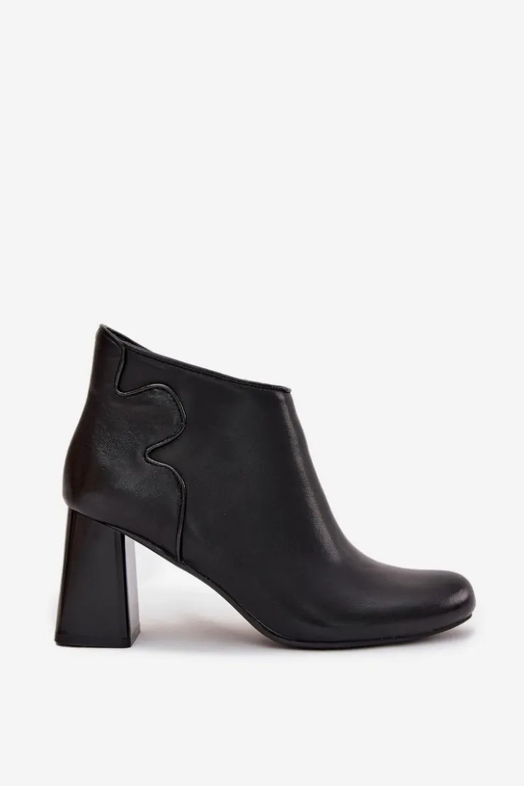 Damskie Boto Skórzane Botki Ocieplane Na Słupku Czarne Ivessara