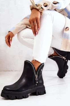 Boto Czarne Botki|Brązowe I Beżowe Botki*Skórzane Botki Ozdobne Suwaki Czarne Deborah