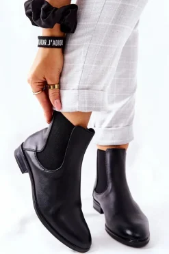 Buty Sergio Leone Czarne Botki|Botki Zimowe Damskie*Skórzane Botki Sergio Leone BT523 Czarne