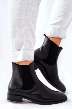 Buty Sergio Leone Czarne Botki|Botki Zimowe Damskie*Skórzane Botki Sergio Leone BT523 Czarne