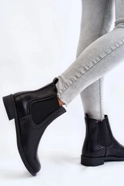 Damskie Boto Skórzane Botki Sztyblety Czarne Astate