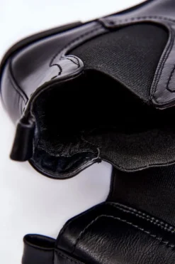 Damskie Boto Skórzane Botki Sztyblety Czarne Astate