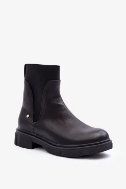 Boto Skórzane Botki Sztyblety Damskie Czarny Tannaz