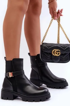 Hot Boto Skórzane Botki Sztyblety Damskie Czarne Elspetia