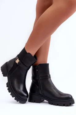 Hot Boto Skórzane Botki Sztyblety Damskie Czarne Elspetia