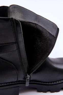 Hot Boto Skórzane Botki Sztyblety Damskie Czarne Elspetia