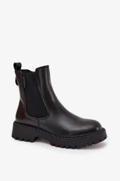 Big Star Shoes Botki Ocieplane|Czarne Botki*Skórzane Botki Sztyblety Damskie Ocieplane Na Zamek Big Star OO274109 Czarne